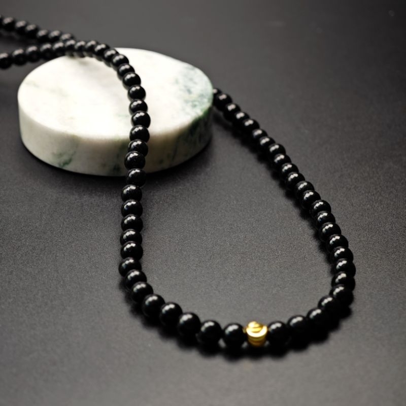 สร้อยคอหยกดำ ขนาด 6 มม. หยกกัวเตฯ - Jadeite  Type A (ND1)