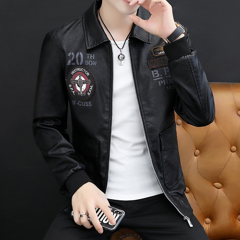 แจ็คเก็ตหนังผู้ชาย มีซิปหน้า กันลม ใส่สบาย สตรีทสไตล์อเมริกันย้อนยุคที่เข้าคู่ง่ายสบาย ๆ เสื้อแจ็คเก็ตเกาหลี PY851