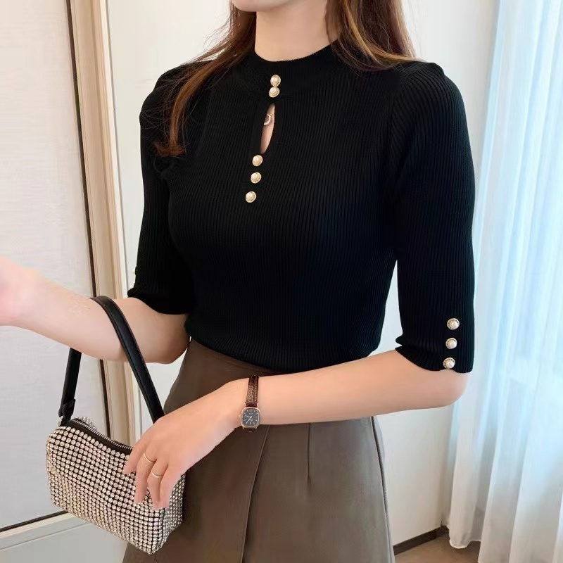 (พร้อมส่ง)เสื้อไหมพรมผ้าลายล่องอย่างดีแขนสั้น ผ้ายืดเยอะมากไม่ย้วย52066*