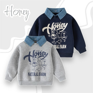 AB249 เสื้อสเวตเตอร์ แต่งปกคอยีนส์ ดีไซน์สุดเท่แฟชั่นเด็กผู้…