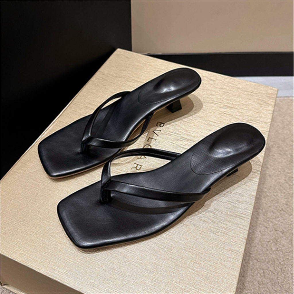 ขนาด 35-42 หนังนุ่มหัวสแควร์รองเท้าส้นสูงคลิปเท้ารองเท้าแตะผู้หญิงด้านนอกสวมรองเท้าแตะส้นเล็ก - รูปที่ 5