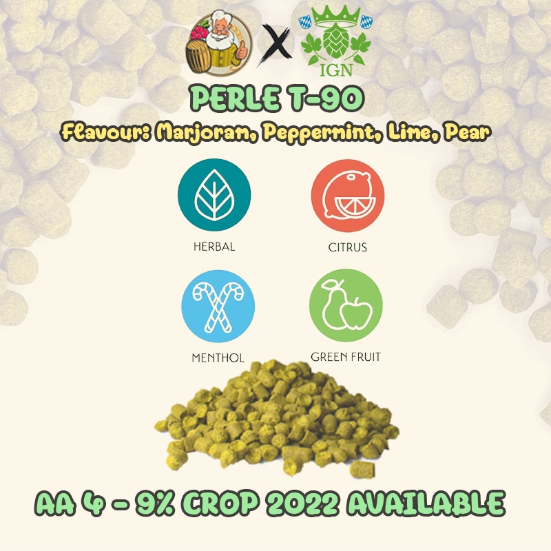 แพเลอฮอปส์ Perle (GR) PELLET HOPS (T90) Crop Year 2022  hopsทำเบียร์ hops beer ฮอปทำเบียร์ hops perl