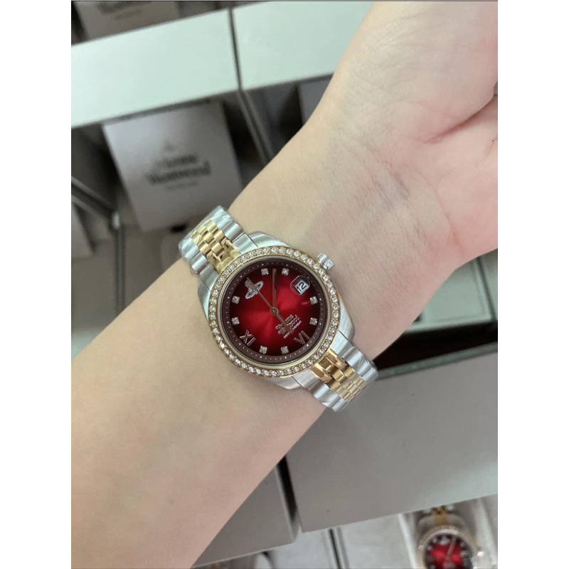 🇹🇭 พร้อมส่งในไทย 🪐 นาฬิกาข้อมือ Vivienne Westwood Fenchurch แดงเชอรี่ล้อมเพชร ของแท้ 💯