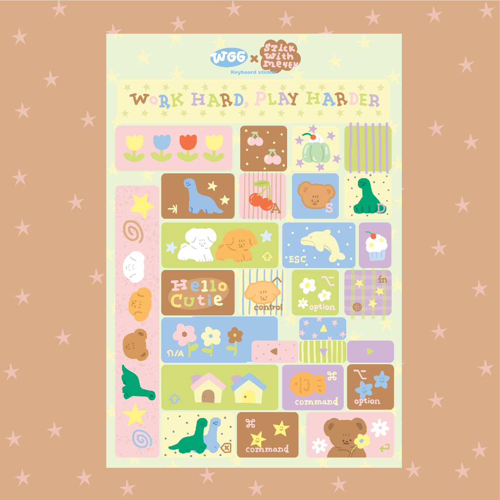 WGG x stickwithme4ev apple keyboard sticker V2 สติกเกอร์ติดคีย์บอดลายใหม่ โทนสีน้ำตาลชมพู | Stickwithme4ev