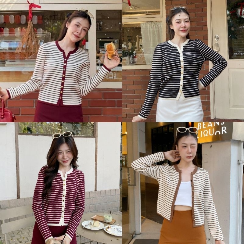 เสื้อคาร์ดิแกนไหมพรมลายริ้ว