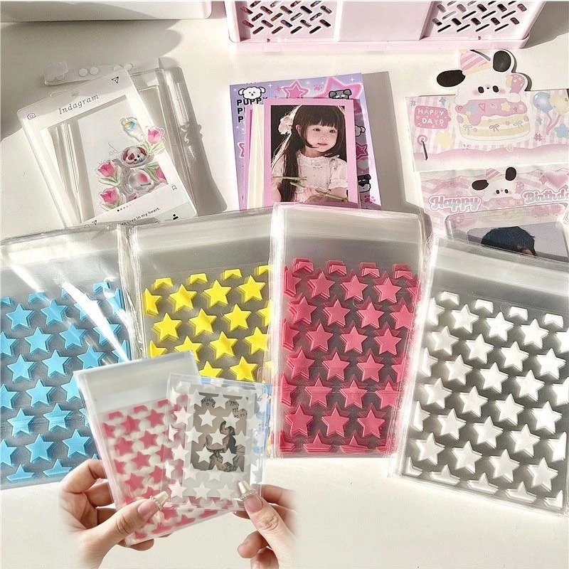😍COD😍50 ชิ้น Ins Self กาวซีลถุงเก็บพลาสติก 8*13 เซนติเมตร OPP Pack กระเป๋า Star รูปแบบขายปลีกถุงบรรจุภัณฑ์ Instax