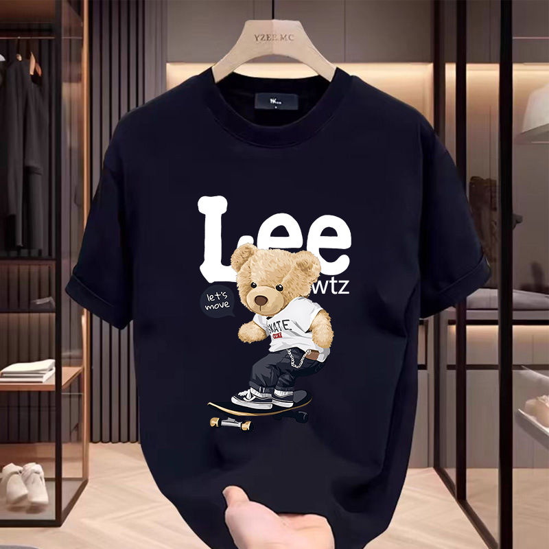 เสื้อไซส์ใหญ่ เสื้อยืด คอกลม ใส่สบาย คอตตอน ลายหมีสเกตบอต ลายคมชัด เหมาะสำหรับเยาวชน