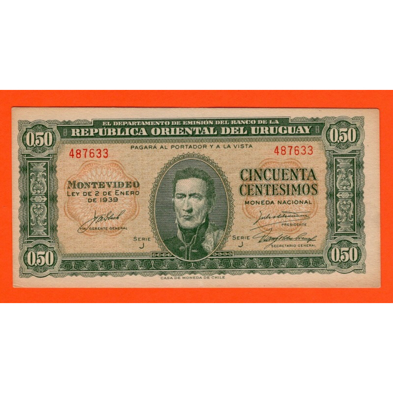 Uruguay 1/2 peso, 50 Centesimos 1939