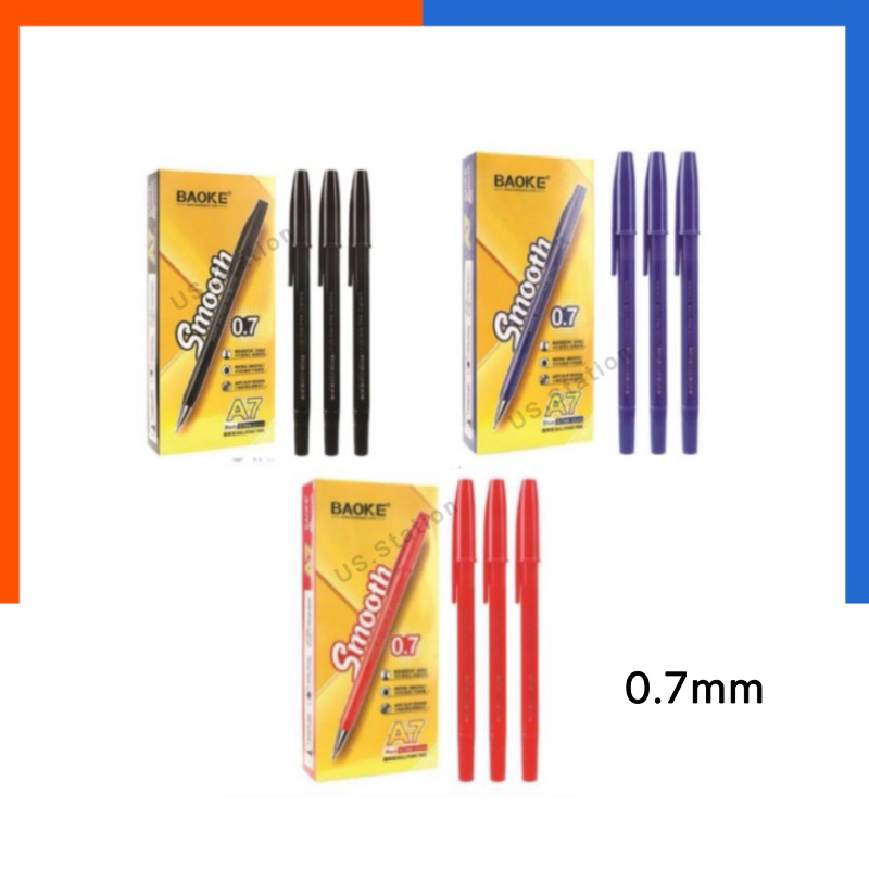 ปากกาลูกลื่น Baoke Smooth ขนาด 0.7 มม. หมึกน้ำเงิน/แดง/ดำ เขียนลื่น [1 ด้าม] Bepen บีเพน ปากกา เจล สวมปลอก US.Station