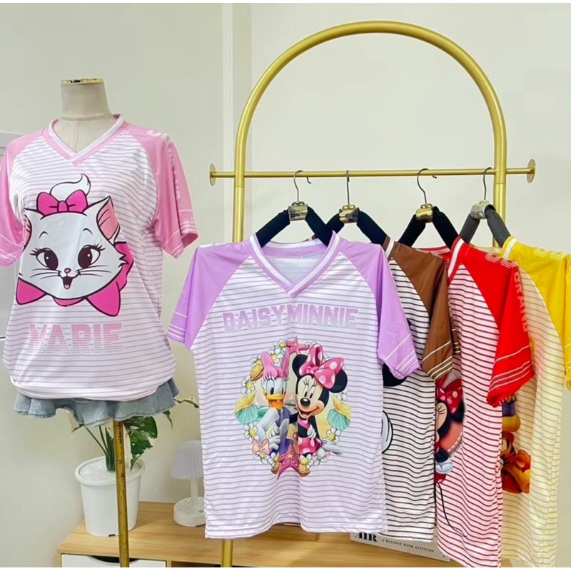 เสื้อผ้ากีฬา ลายริ้วการ์ตูน น่ารัก L-2XL 5สี