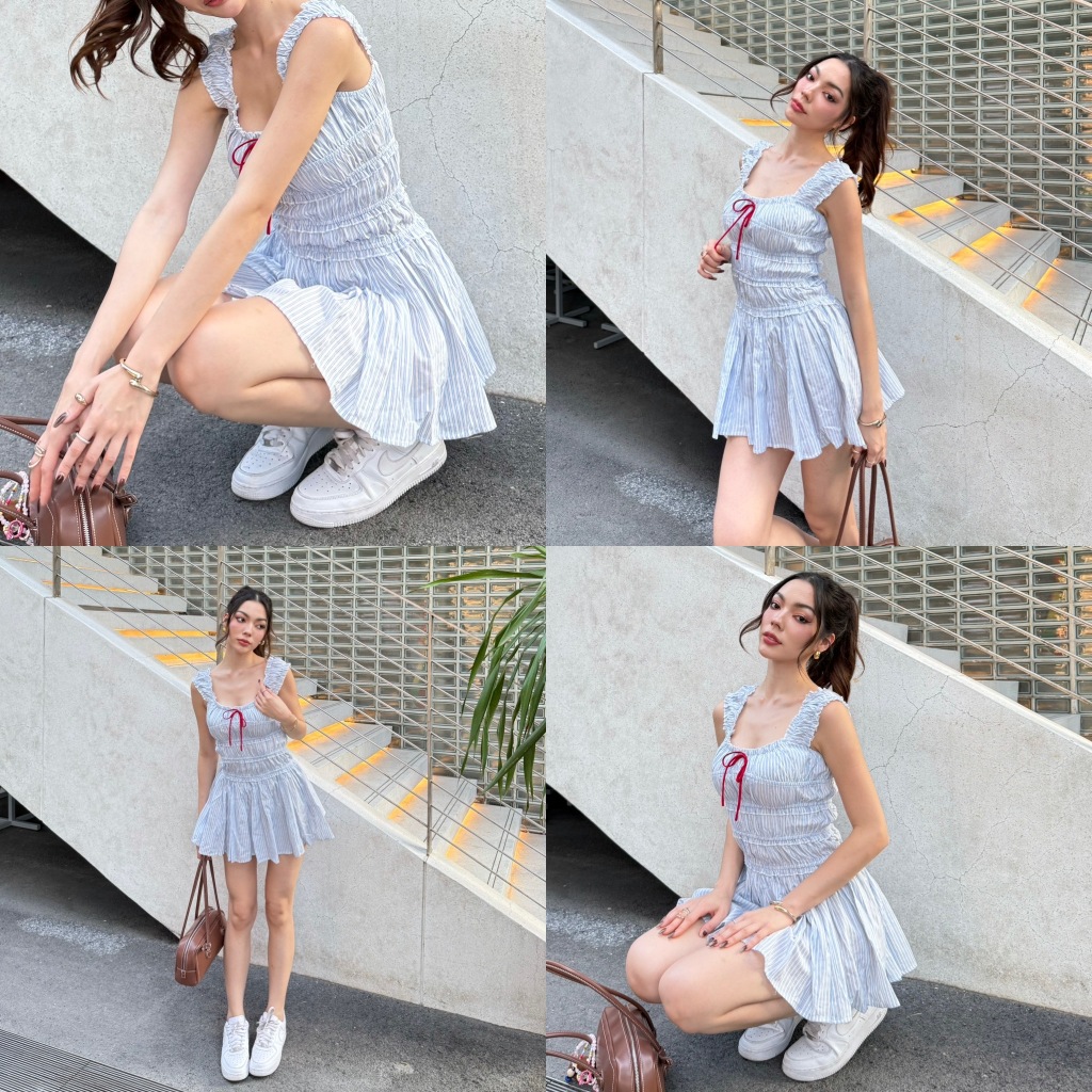 ราคาเต็ม 460.- miffydress - เดรสสายฝอลายริ้วน่ารักมาก ขี้เล่นซุกซน