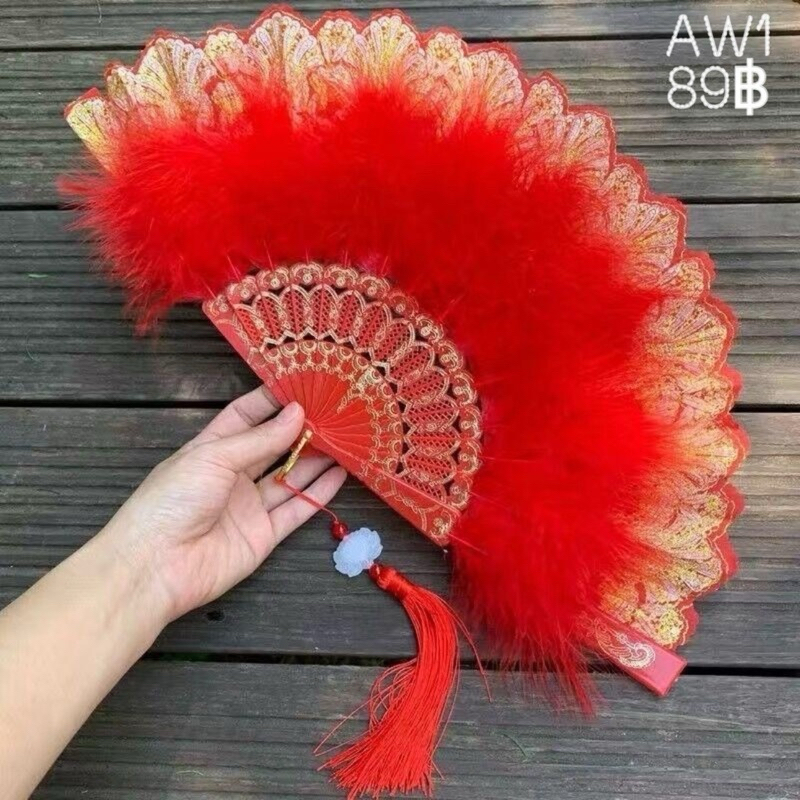 พัดสวยๆ ประดับขนนกนุ่มๆ งานพร้อมส่งจากไทย