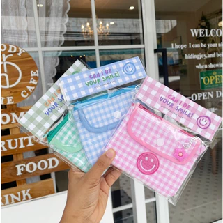 กระเป๋าใส่เหรียญ กระเป๋าใส่บัตรขนาดเล็ก กระเป๋าสตางค์ กระเป๋าผ้ามินิมอล ลายตาราง