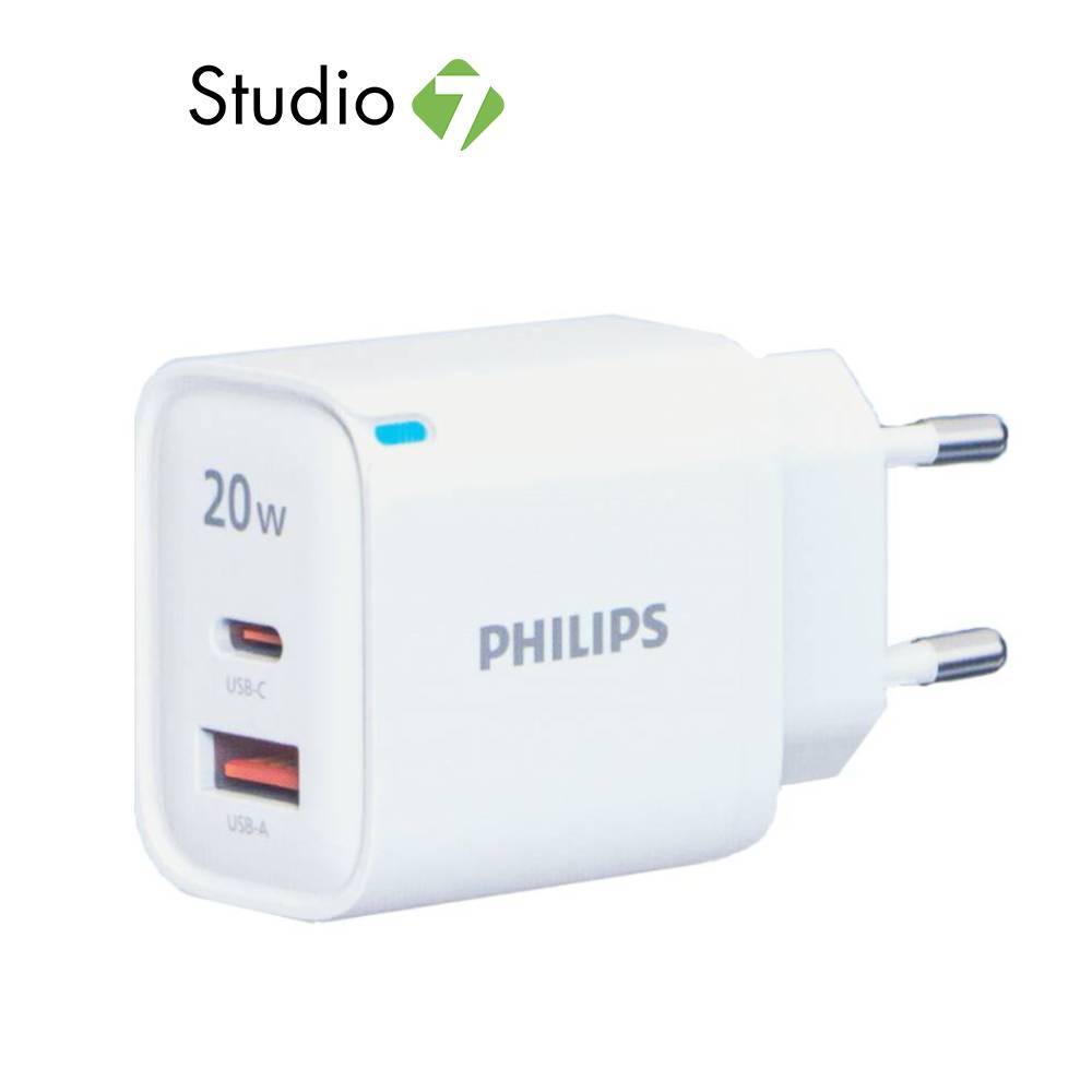อะแดปเตอร์ Philips Wall Charger 1 USB-A / 1 USB-C 20W GaN White (TISI) by Studio7