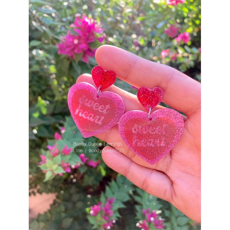 ต่างหูหัวใจชมพู Sweet Heart ต่างหูอะคริลิค พร้อมส่ง