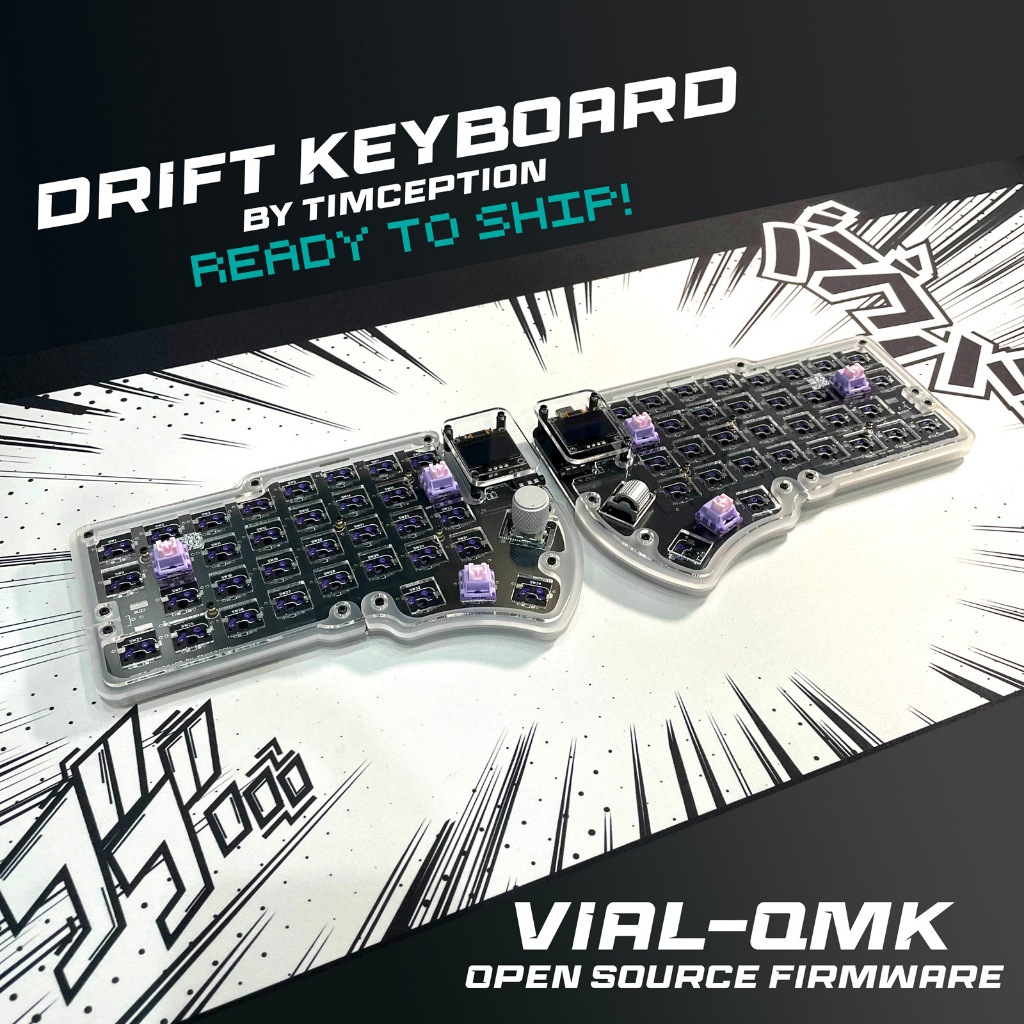 Drift Keyboard by Timception (Split Keyboard) พร้อมส่ง(ready to ship) Black PCB & Clear White Frame