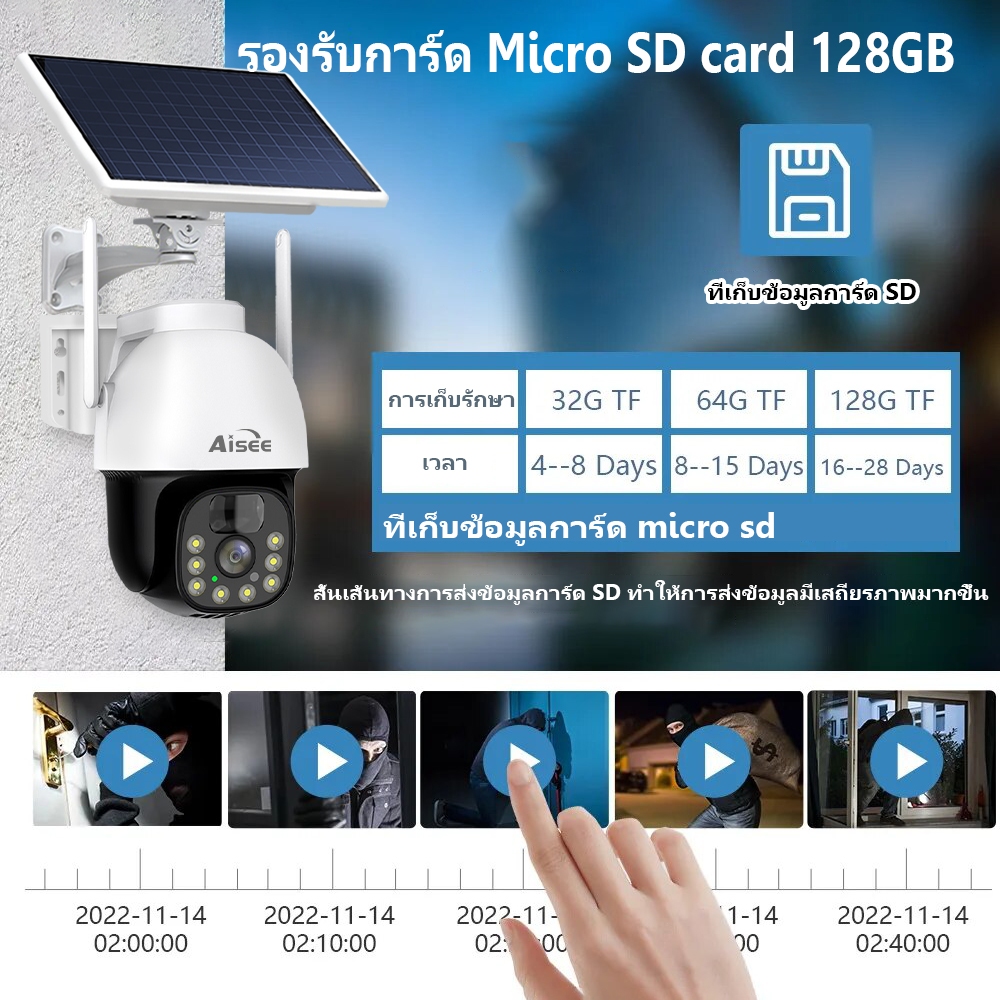 Aisee กล้องวงจรปิดโซล่าเซลล์ 4G HD 8MP​ ใช้พลังงานแสงอาทิตย์ ไม่ใช้ไฟฟ้า​ พร้อมแบตเตอรี่​ ดูผ่านมือถือออนไลน์ได้ทั่วโลก​