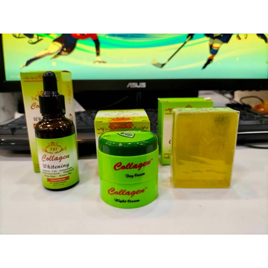 พร้อมส่งจากไทย เซรั่มคอลลาเจน (สีเขียว) สบู่ เซรั่ม
