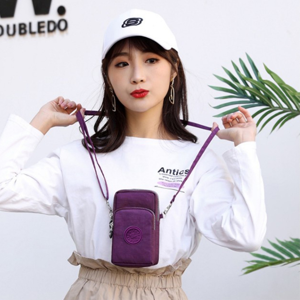 tokyosellected(T1735) กระเป๋าสะพายข้างใส่มือถือผ้าไนล่อน ป้าย (LENIRA)มี2แบบ
