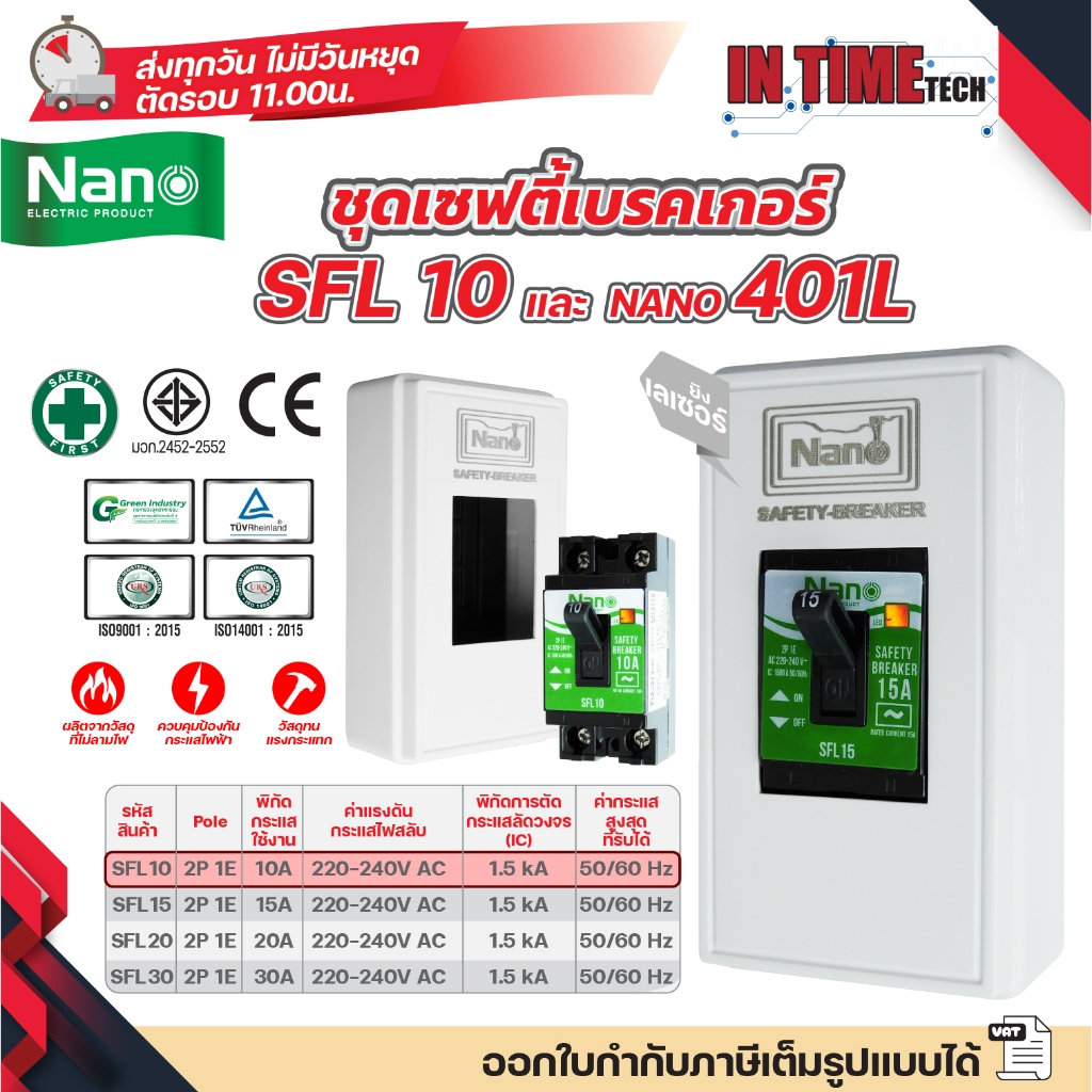 NANO ชุดเซฟตี้ เบรกเกอร์ มีสัญญาณไฟ + กล่องเบรกเกอร์เลเซอร์ สีขาว 401L Safety Breaker รุ่น SFL 10A 15A 20A 30A