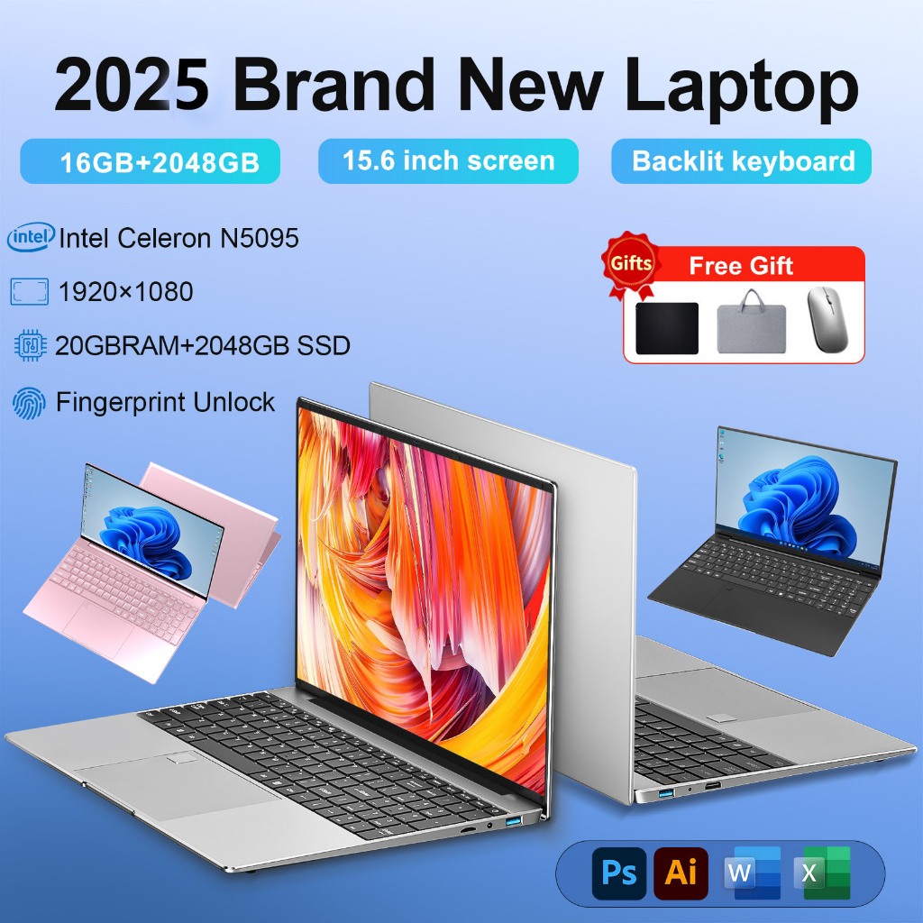 2025 Lenovo Laptop Brand New Laptop 15.6 Inch โน๊ตบุ๊ค Laptop HD แล็ปท็อป Windows 11 Intel N5095 16GB+1TB RAM 5000mA