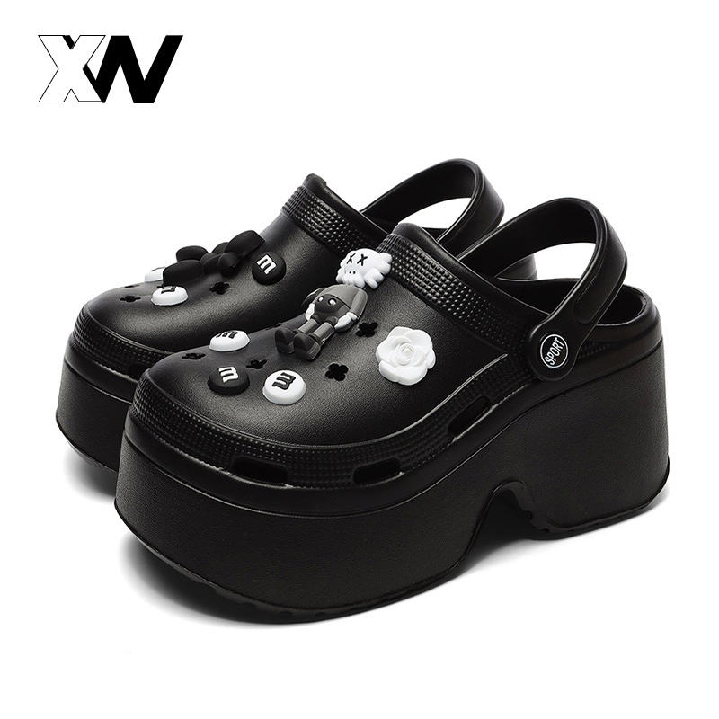 XWbrand มาใหม่ปังมาก รองเท้าหัวโตแฟชั่น เสริมส้นให้หนาๆเลย มาพร้อมตัวติดน้องหมาสีดำ วัสดุคุณภาพดี คุ้มค่าคุ้มราคาแน่นอน