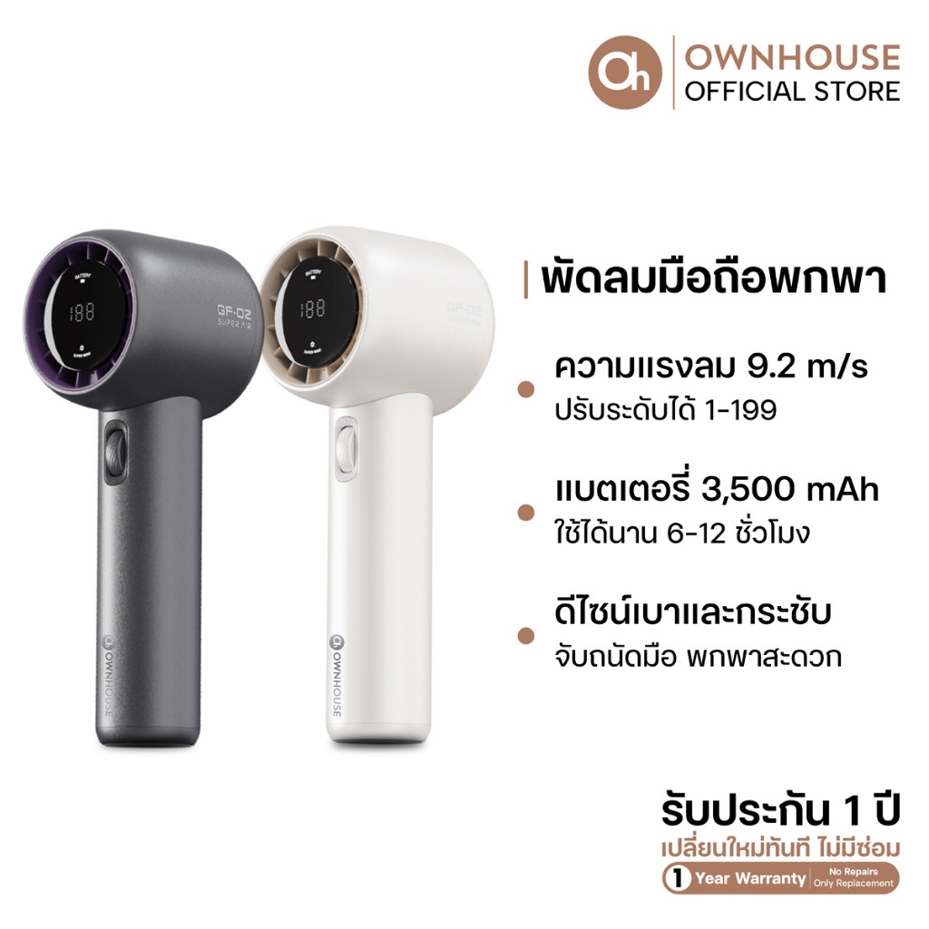 Ownhouse พัดลมมือถือ พัดลมพกพา ปรับได้ 199 ระดับ แบตเตอรี่ 3,500 mAh ใช้ได้ 12 ชั่วโมง