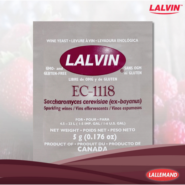 Lalvin EC-1118 (5g) ถูกใช้อย่างกว้างขวางในการผลิตไวน์ขาวและไวน์แดง