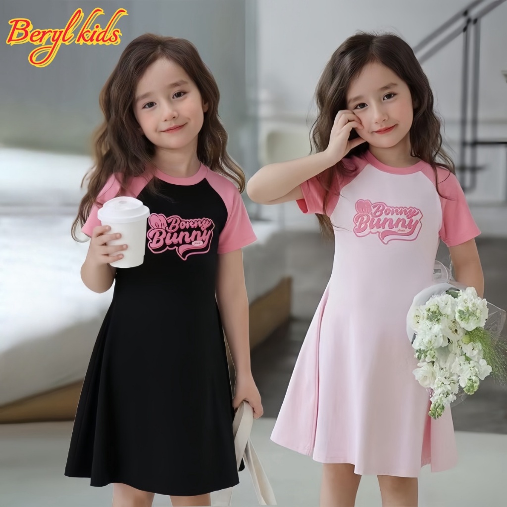 Beryl kids🌸กระโปรงสาวฤดูร้อน🎀เดรสแขนสั้นเด็กหญิงน่ารัก แฟชั่นลำลอง ผ้านิ่ม ใส่สบาย สไตล์เกาหลี รุ่นใหม่