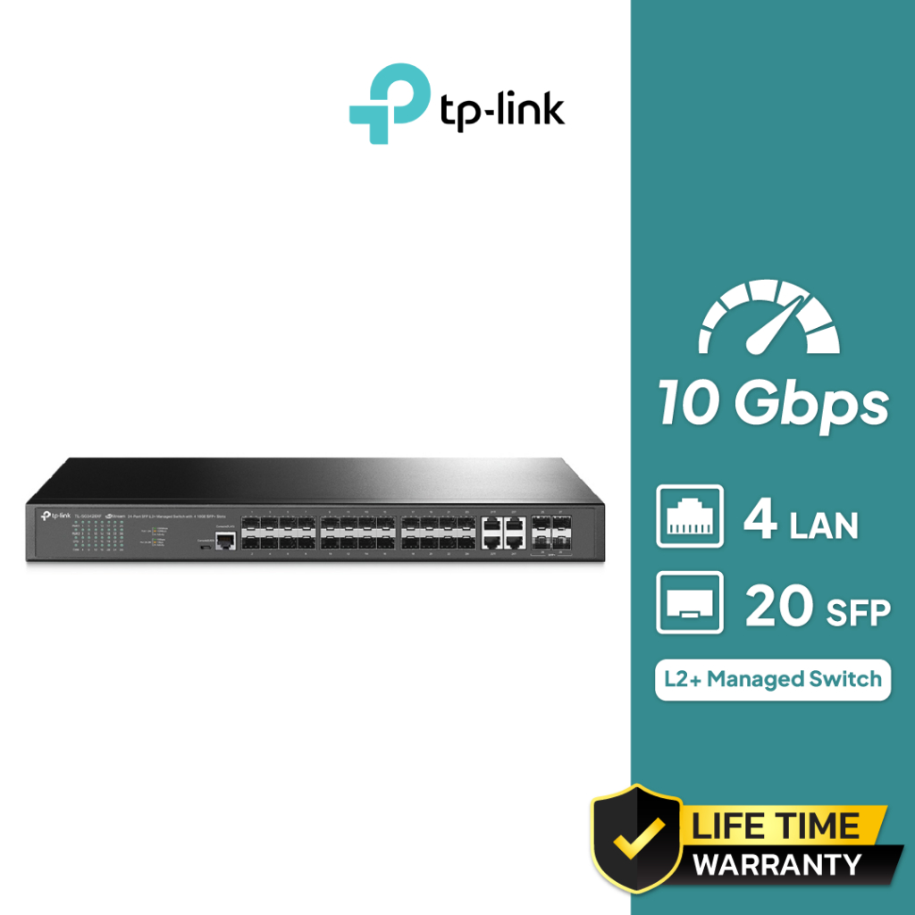 TP-LINK JetStream 24-Port SFP L2+ Managed Switch with 4 10GE SFP+ Slots รุ่น TL-SG3428XF