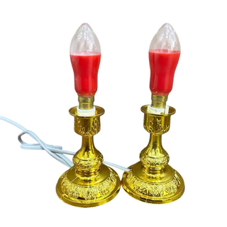 รับประกัน2ปี ชุดเชิงเทียน ไฟฟ้า พร้อม หลอดจำปา แดง ใส 40W x 2 ดวง สำหรับ ตกแต่งศาลเจ้า หิ้งพระ เสียบปลั๊ก ใช้ได้