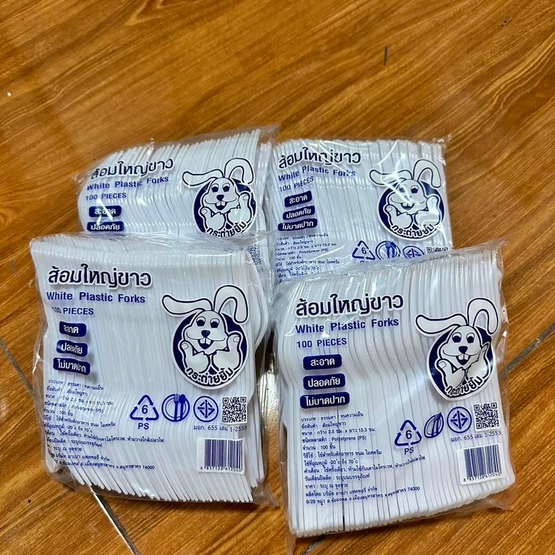 ช้อน-ส้อม ใหญ่พลาสติก มีสีขาวและสีใส (แพ็คละ 100ชิ้น) ตราAPอาเปา