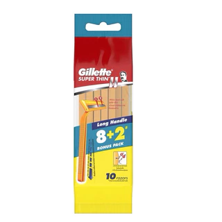 Gillette Super Thin II ยิลเลตต์ ด้ามมีดโกนหนวด ด้ามเหลือง *** 8+2 ด้าม/ห่อ *** ( 1 ห่อ 8 ด้ามฟรี 2 ด้าม) / ราคา ต่อ1 ห่อ