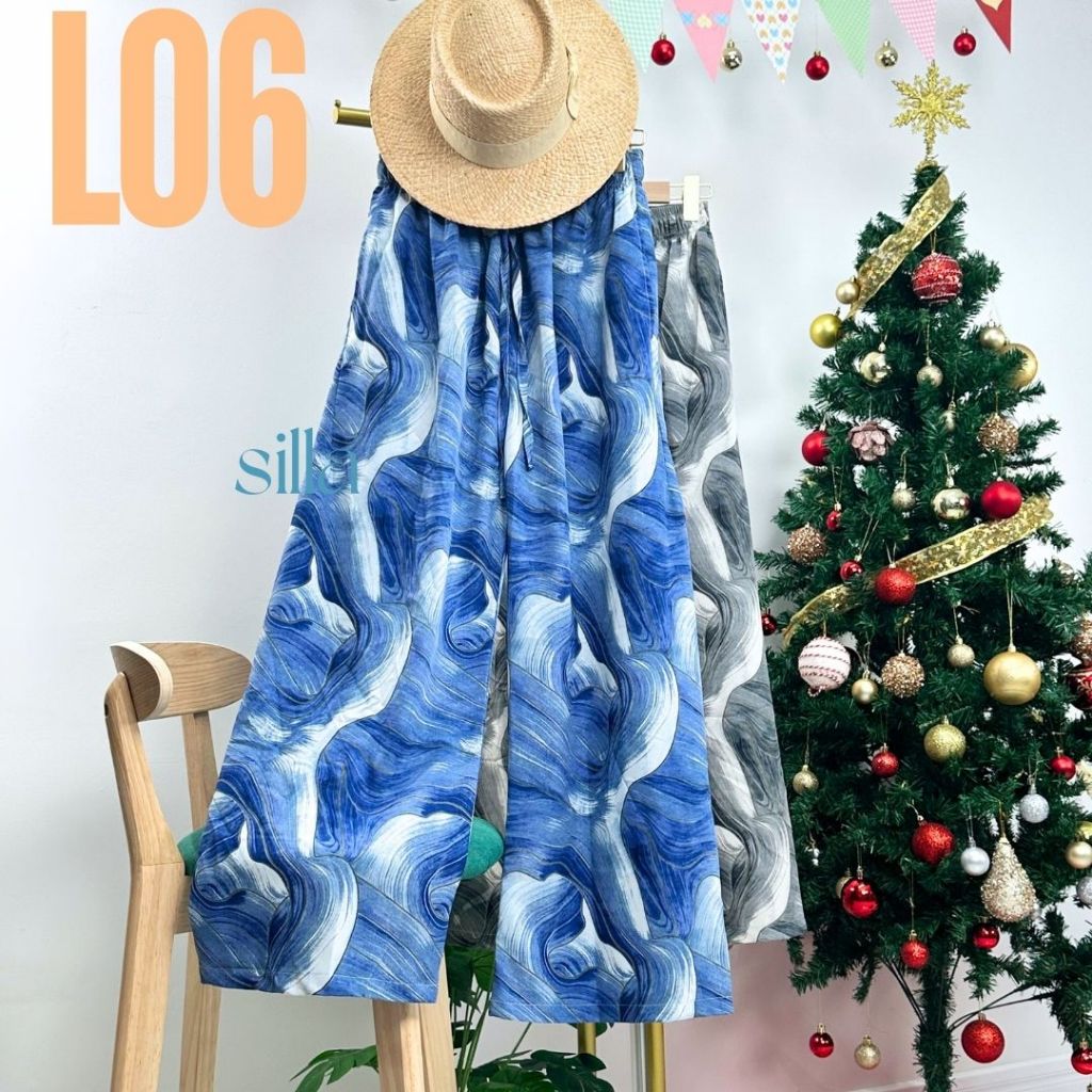 Silla กางเกงขายาว รุ่น Luxury L06 พิมพ์ลาย เนื้อผ้าไหมอิตาลี ผ้าพริ้วนุ่ม ใส่สบาย ลายสวยหรูหรา