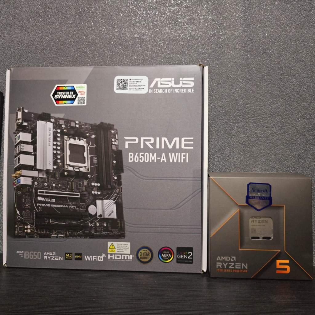CPU AMD RYZEN 5 7600 6C/12T + ASUS PRIME B650M -A WIFI (DDR5) (AM5) (M-ATX)  มือ2 มีประกันศูนย์ไทย