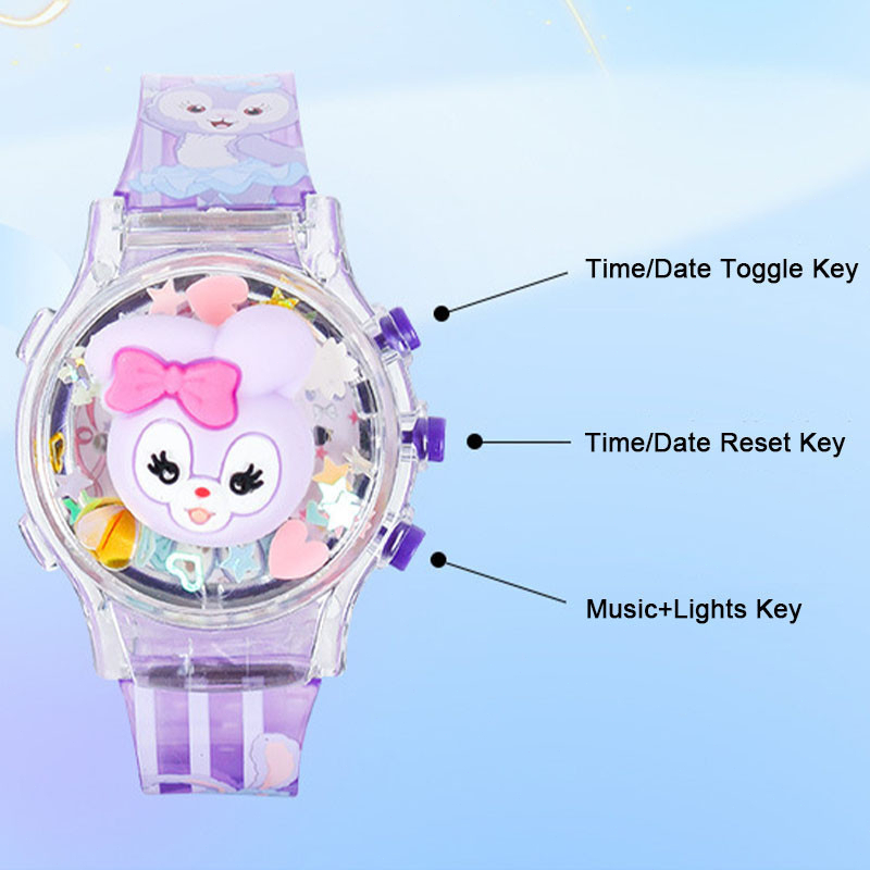 ล่าสุด SANRIO ซานริโอ คุโรมิ ส่องสว่างเพลงนาฬิกาหมุนพลิก ทํานอง เด็กที่มีสีสันกระพริบนาฬิกา นํา ของเล่นของขวัญวันเกิด