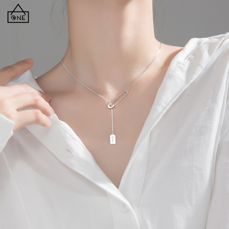 COD❤️สร้อยคอเงินS925จี้พินเรียบง่ายสไตล์เกาหลีโซ่ไหปลาร้าละเอียดอ่อนเครื่องประดับสำหรับผู้หญิง-a.one