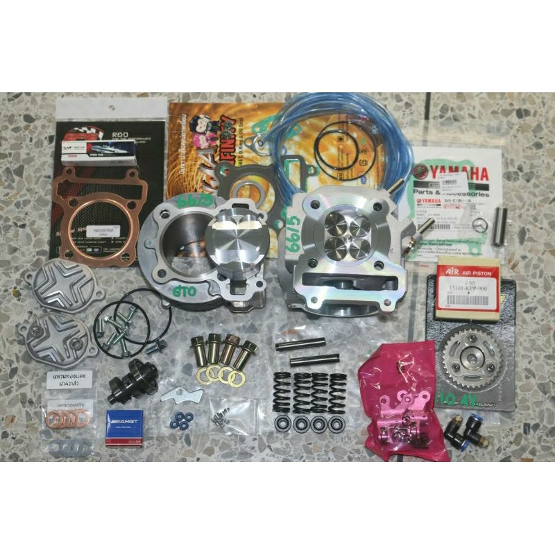 ชุดเสื้อฝาแต่งmio fino ลูก66หลบชัก5ก้านgto +ฝา4วาล์ว พอทcnc มีรูO2 พร้อม เซ็ทหลังวาว+เฟืองบิดแคม ปลอ