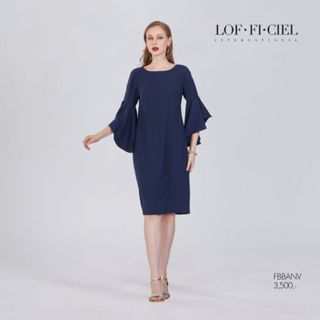 LOF-FI-CIEL เดรส แขนระบาย Daimond sand สีกรมท่า FBBANV