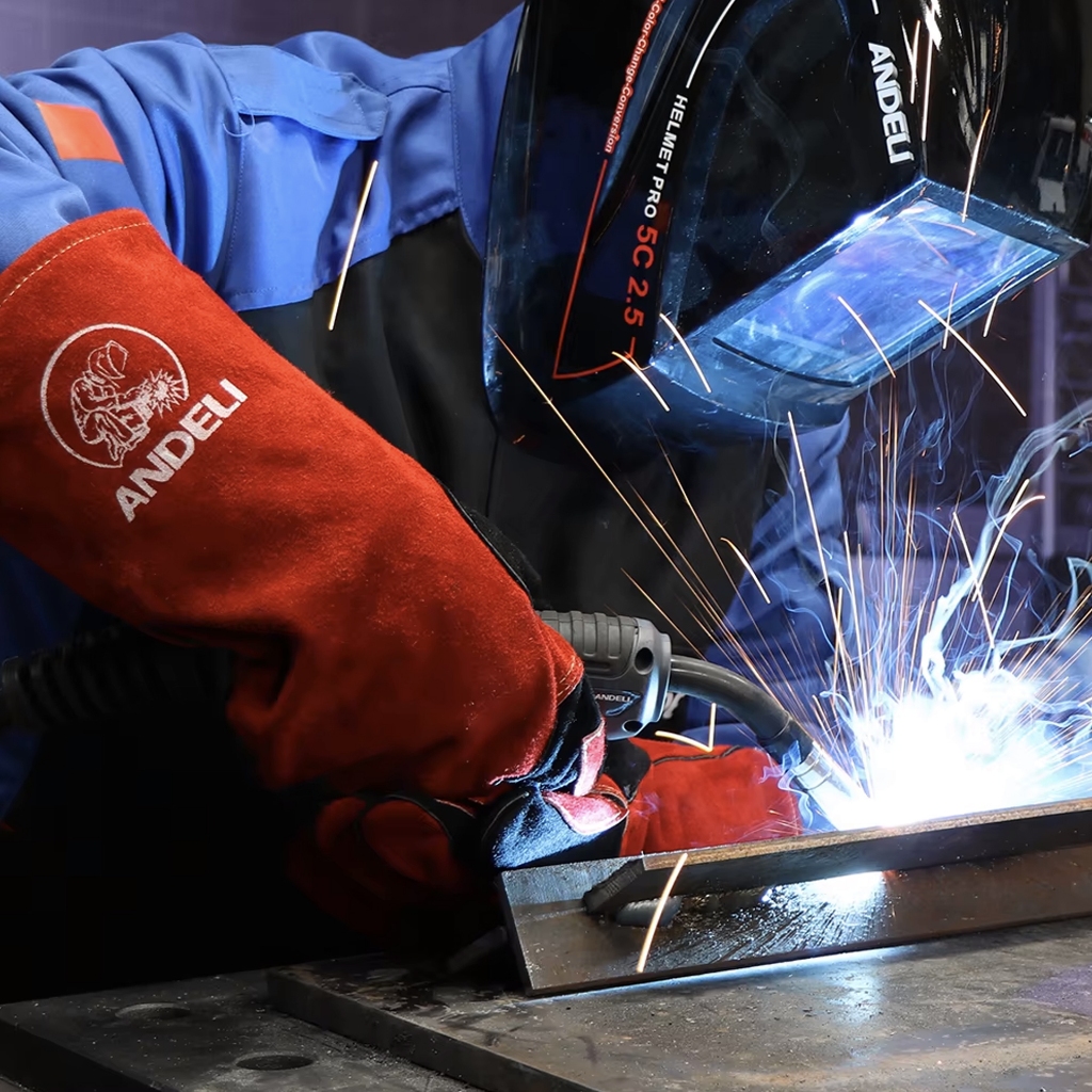 Andeli ถุงมือหนัง ถุงมือเชื่อม 10นิ้ว 14 นิ้ว สีน้ำเงิน สีแดง หนังนุ่ม ทนไฟ เย็บดี