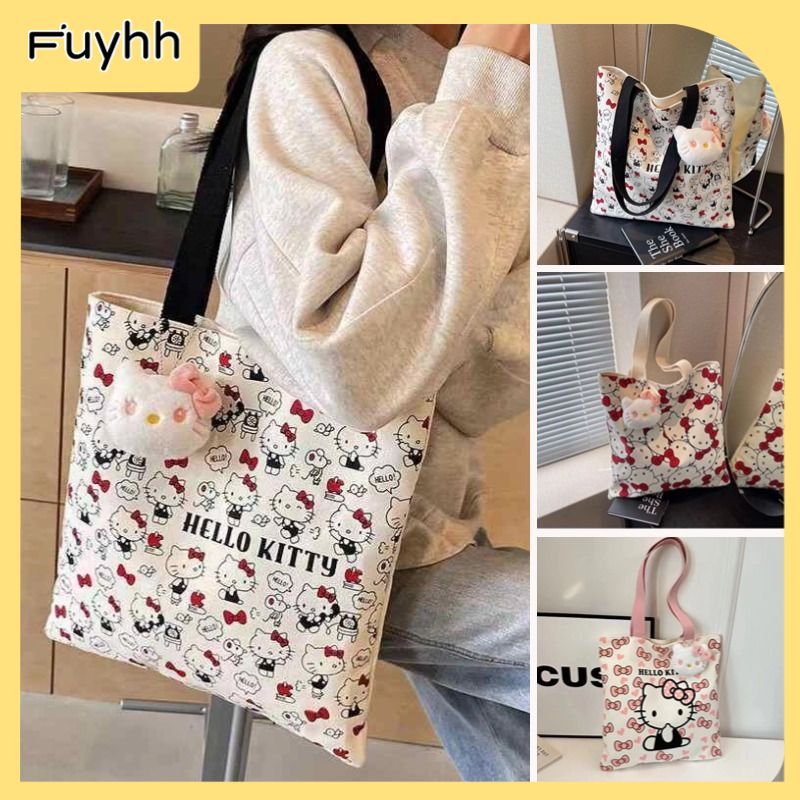 【 มาถึงภายใน 3 วัน】กระเป๋าเป้สะพายหลังผ้าแคนวาส Hello Kitty ความจุขนาดใหญ่แบบใหม่