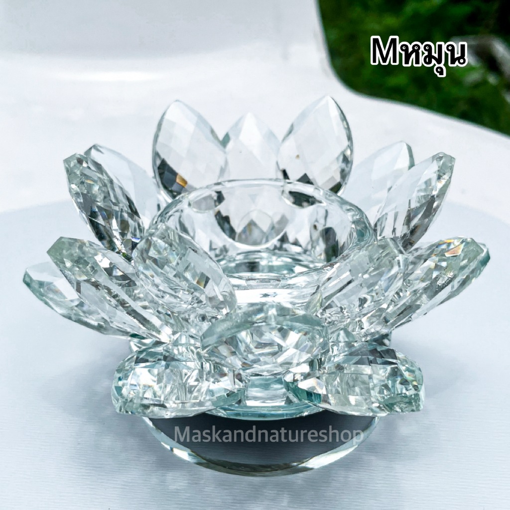 สีรุ้ง,ใส,เหลือง 12ซม.ฐานดอกบัวคริสตัลไซส์ M หมุนได้