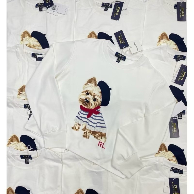 POLO sweater เสื้อเสวตเตอร์คอกลมแขนยาวสุดคิ้วท์ สกรีนลายน้อนหมา ปักโลโก้แบรนด์ดัง เนื้อผ้ากำลังดี