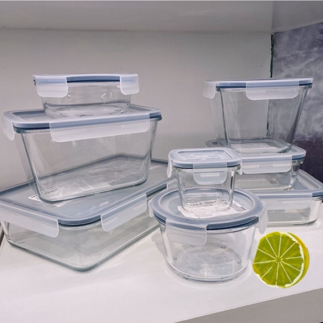 IKEA 365+ อิเกีย 365+ กล่องเก็บอาหารพร้อมฝาปิด, สี่เหลี่ยมผืนผ้า/แก้ว พลาสติก