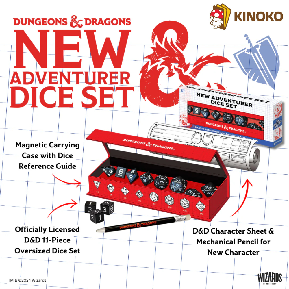Dungeons & Dragons New Adventurer Dice Set - BLACK DICE | Sirius Dice ลูกเต๋าสำหรับเกม TRPG จาก Kinoko Card Game Shop