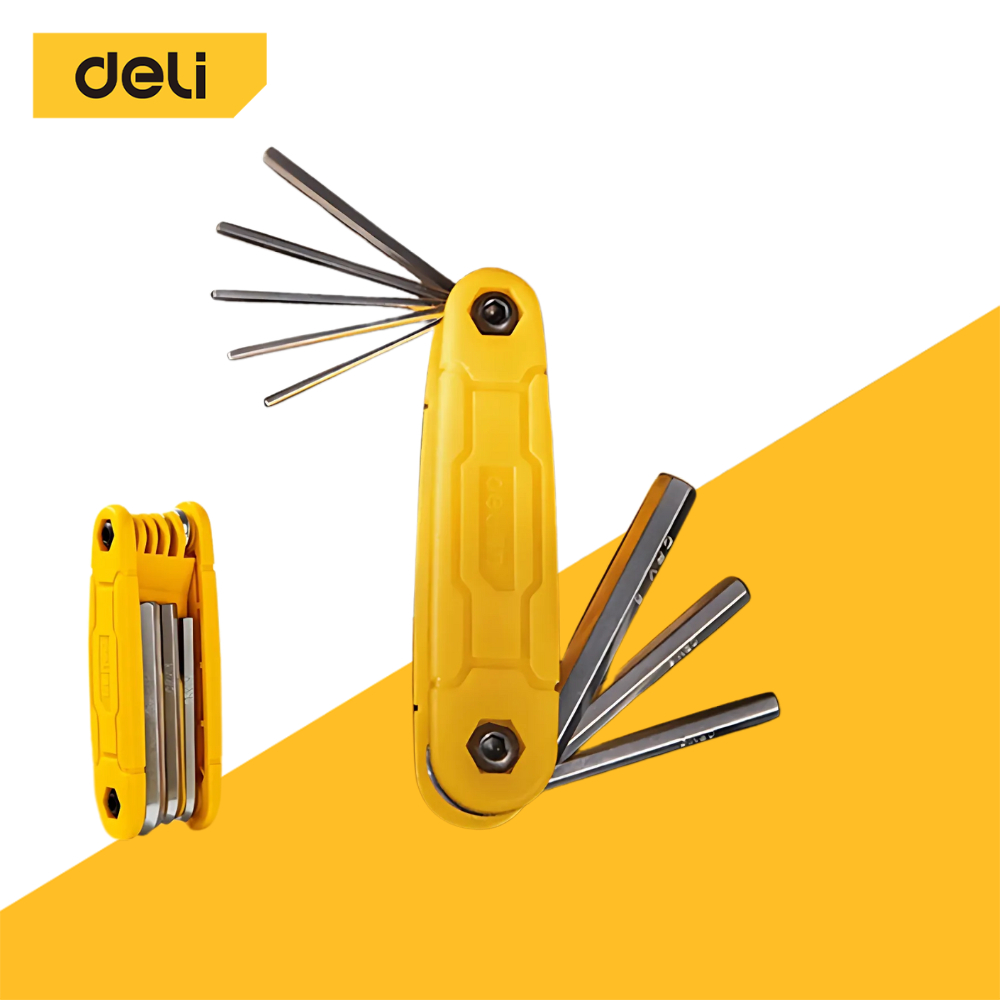 Deli ชุดประแจหกเหลี่ยม ชุดประแจ หกเหลี่ยม พับเก็บได้ ประแจหกเหลี่ยม ปะแจ กรอบพลาสติก 8in1 ประแจแอล Foldable Key
