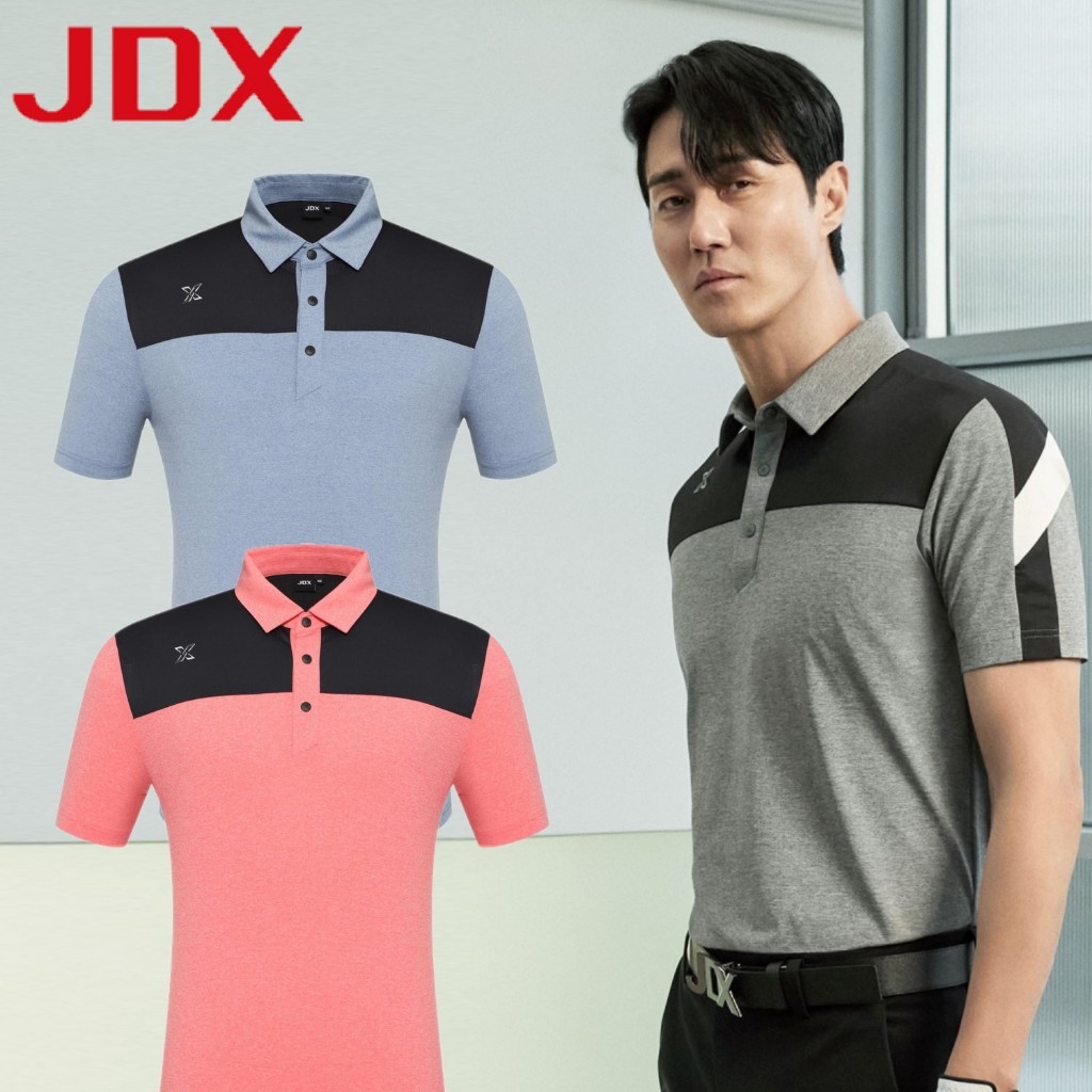 JDX Golf เสื้อกอล์ฟผู้ชายแขนสั้นมีปก