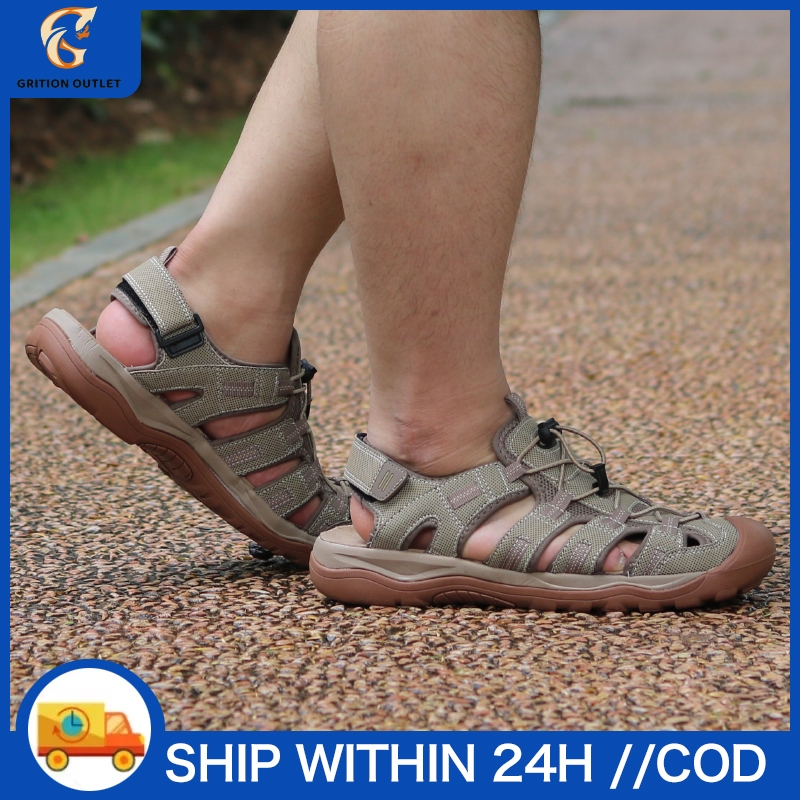 GRITION รองเท้าแตะ สำหรับผู้ชายเดินป่า รองเท้าแตะหนังนเทรนด์แฟชั่น