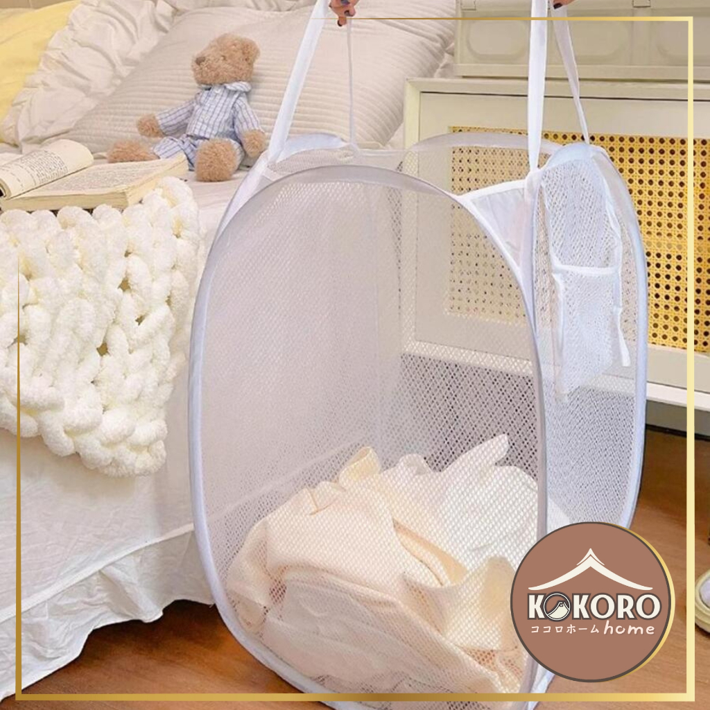 kokorohome ʕᵔᴥᵔʔ ตะกร้าตาข่าย laundry basket ตระกร้าผ้า ที่ใส่ผ้า ถุงตาข่ายใส่ผ้า ใส่ผ้าซัก MB042