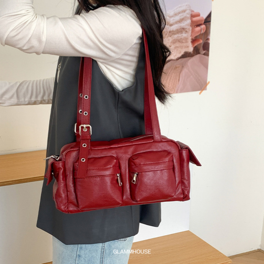 Glammhouse - Jennifer bag กระเป๋าสะพายหนังทรง cargo สายปรับเหลายระดับ กระเป๋าจุได้เยอะ ใบนี้น่ารัก Everydaylook แบบสุดๆ